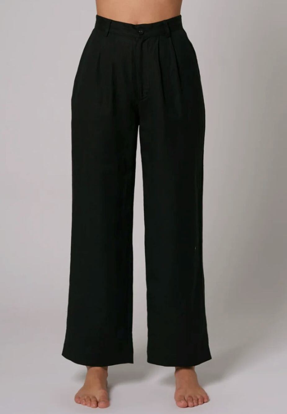 ROLLA'S Pants Womens 12/L Black Chloe High Rise Wide Leg Linen-Blend Pleated